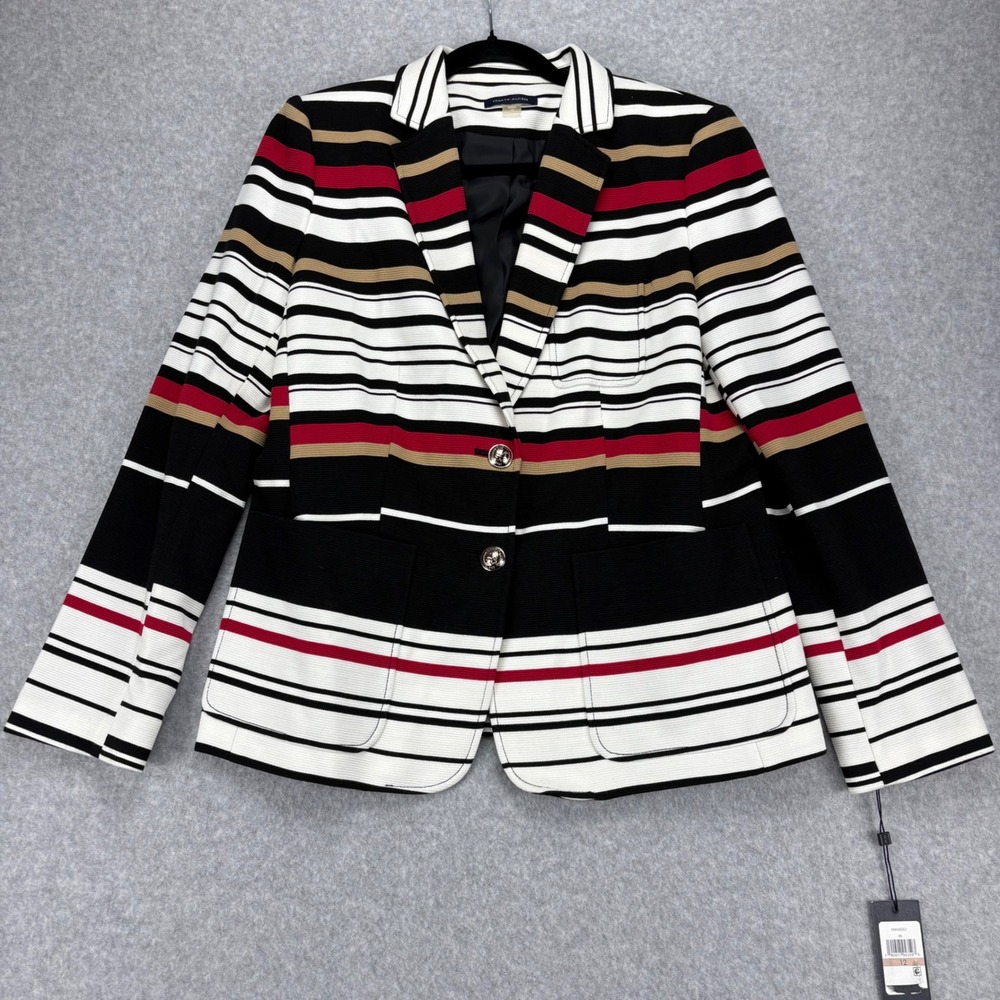 Tommy Hilfiger Blazer Women 12 Multi Color Striped Ribbed Career Preppy Nautical